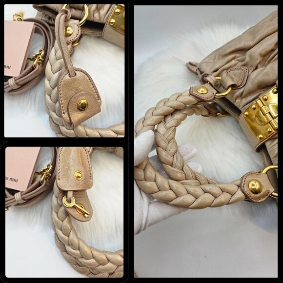 Miu Miu Matelassé Tan Leather Two-Way Bag - Picture 15 of 17